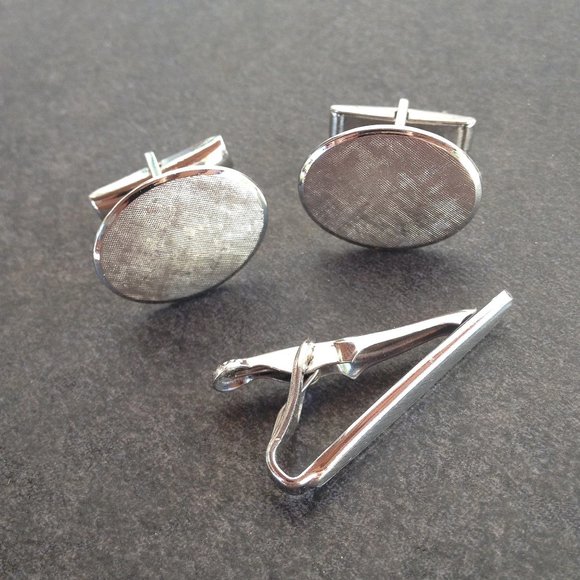 Vintage Silver Tone Cuff Link and Tie Bar Sets - Picture 2 of 3